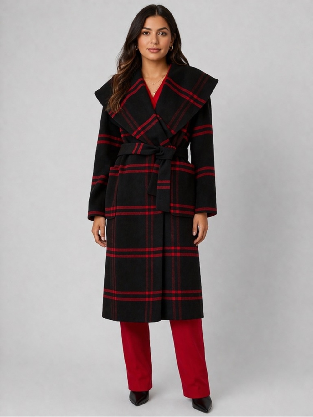 New Ann Taylor Plaid Wool Blend Shawl Collar Coat Double Breasted‎ Medium Preppy